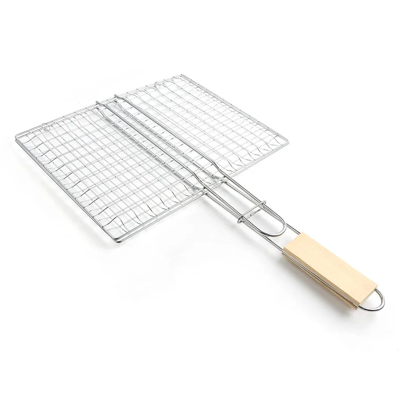 Lamb Food Bbq Basket Wooden Handle Metal Grill Rack Kbbq Meat Stand Argentin Bacon Barbecue Gride For Home Garden Picnic