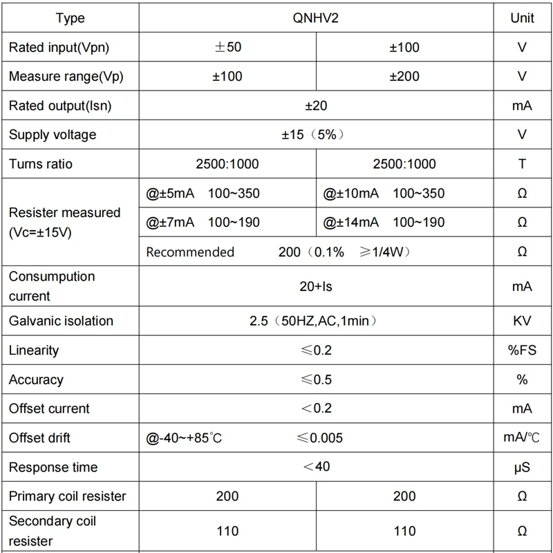 hall effect voltage transducer QNHV2 Input 50V 75V 100V Output 5V 10V 20mA hall ac dc voltage sensor factory