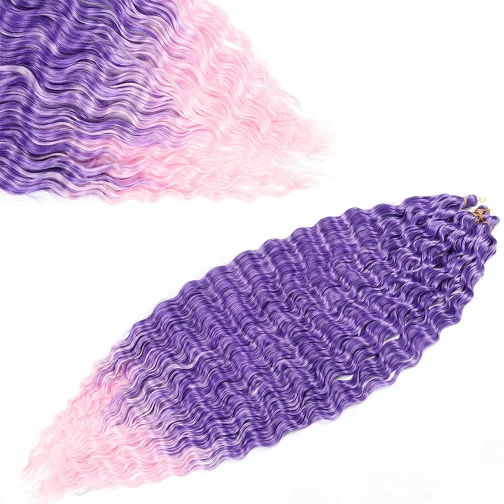 G&T Ocean Wave Synthetic Crochet Hair Extensions for Black Women Deep Wave Curly Braiding Chemically Dyed Single Weft Wig