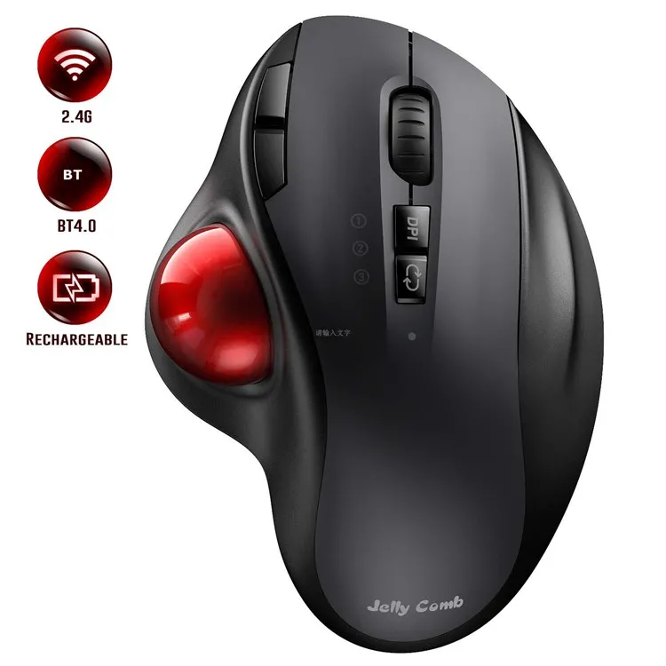 Hot Selling BT Wireless Computer Mouse  Rechargeable Dual Mode Optical Trackball Ergonomic Wireless Mouse