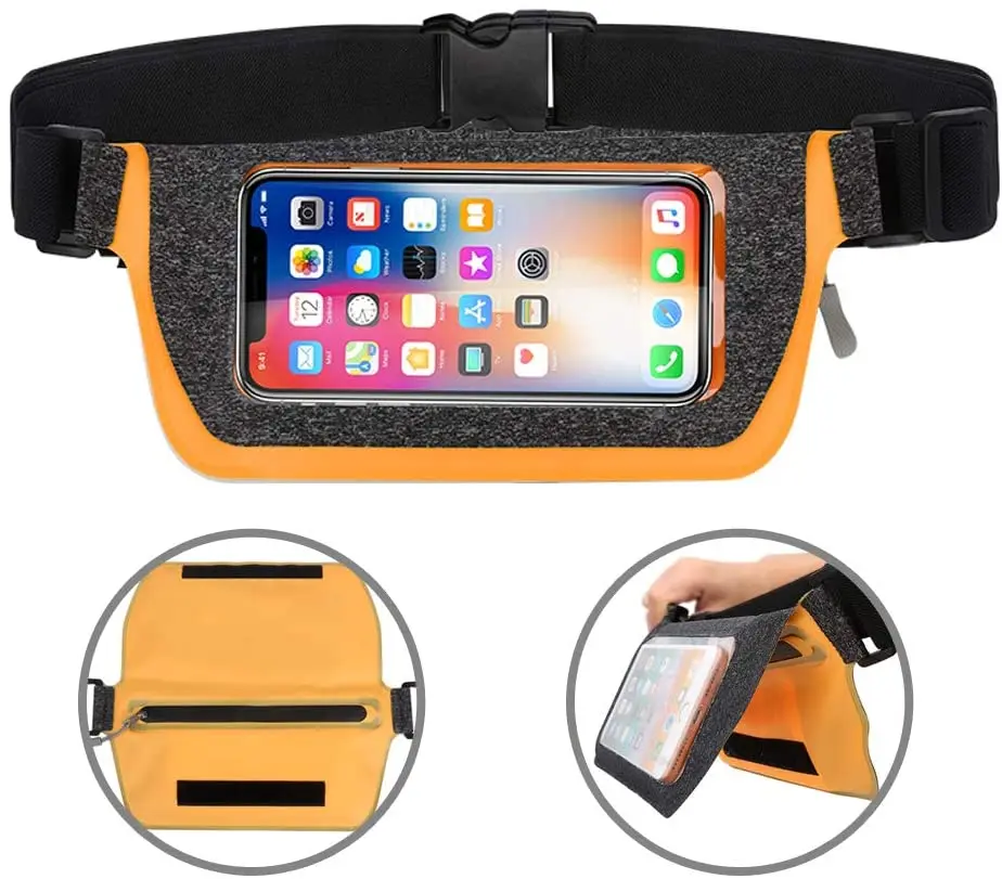 Waist bag  Phone Holder Fanny Pack Fitness Workout Belt, Water Resistant Dual Pockets with Clear Touch Screen