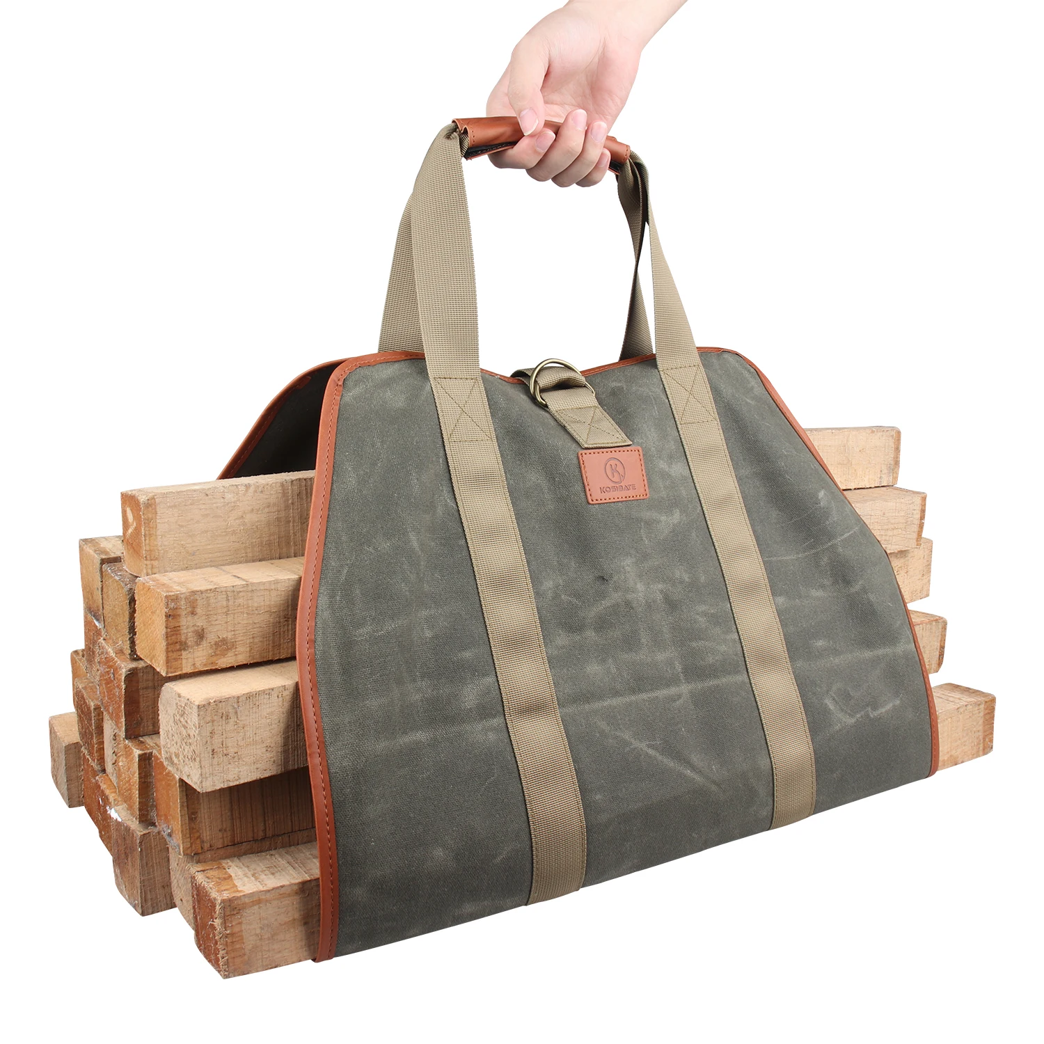 
Custom Outdoor Large Waxed Canvas Fireplace Firewood Carrier Log Bag 