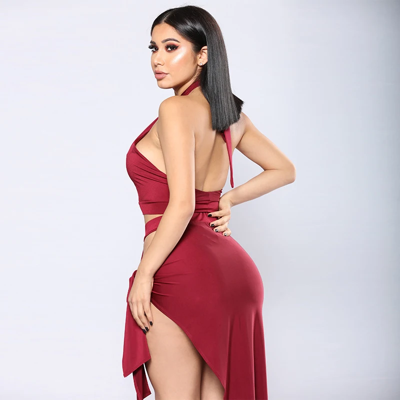 Новое поступление, женское платье с лямкой на шее и высоким разрезом, сексуальное платье для ночного клуба