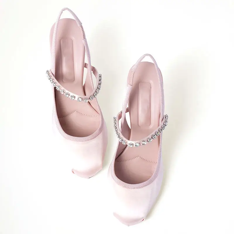 Custom Satin Pumps Manufacturer Round Toe Stiletto Heel Slingback Satin Shoes Customized Material Fabric Fiber Women Heels Shoes