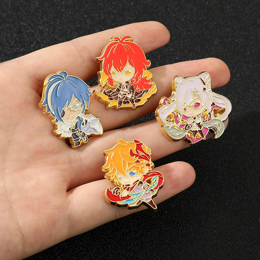 Wholesale Japan Anime Lapel Pin Genshin Impact Cartoon Character Metal Badge Brooch