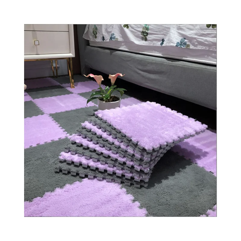 2024 eco-friendly Rubber Foam Puzzle Carpet Tiles Shaggy Carpet Long Pile Baby Puzzle Mat Carpet