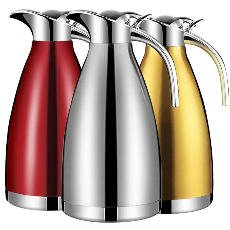 High Quality 1.0L 1.5L 2.0L Red Stainless Steel Double Wall Vacuum Hot Water Kettle Insulated Thermal Tea Coffee Pot