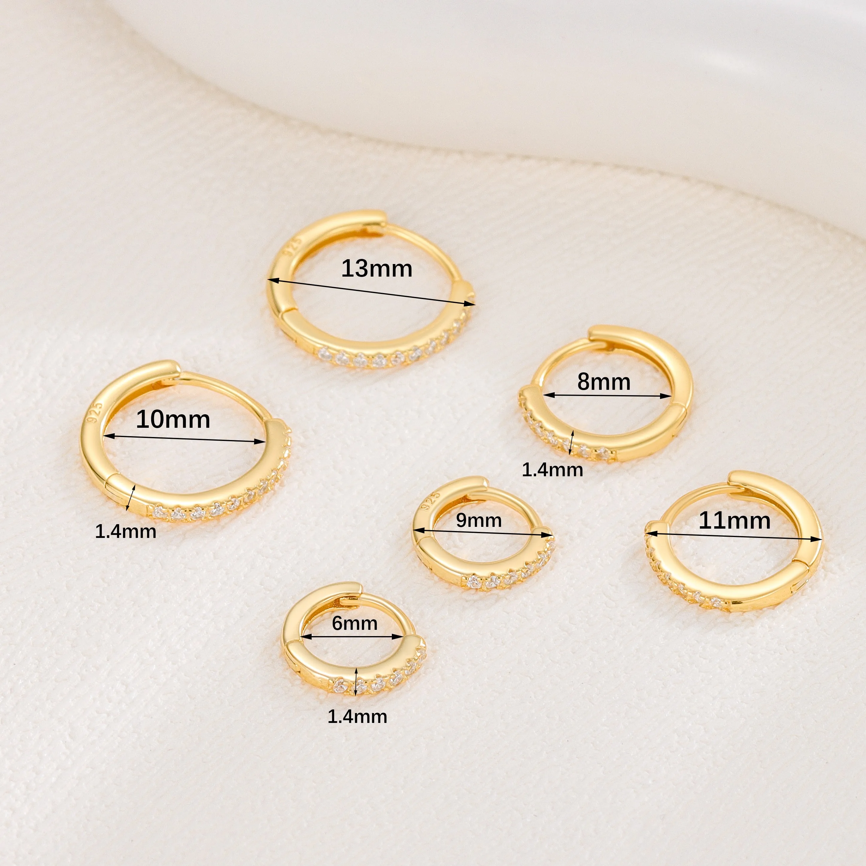 925 Sterling Silver Gemstone Diamond Gold Plated Cubic Zirconia Geometric Hoop Earrings Huggie For Women Girl Fine Jewelry Set