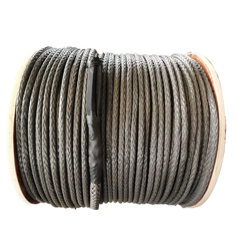 Factory sale high strength 6mm 15m Gray synthetic uhmwpe winch rope
