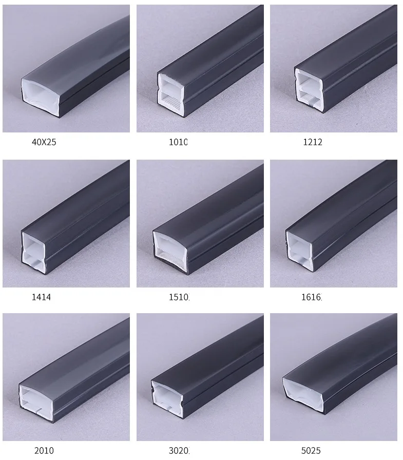 black silicon led neon tube for led strips front/top lighting 10x10 12x12 16x16 20x20/Square Empty Neon Tube