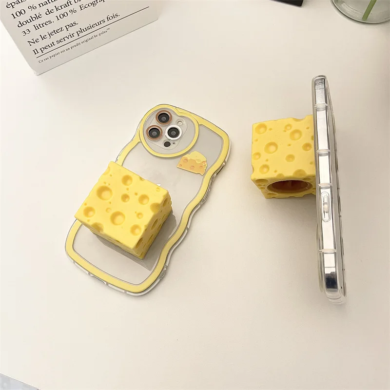 3D Cheese Mouse Toys Bracket Stand Phone Case For iPhone 13 12 11Pro Max XR XS Max Soft Silicone Cute Covers