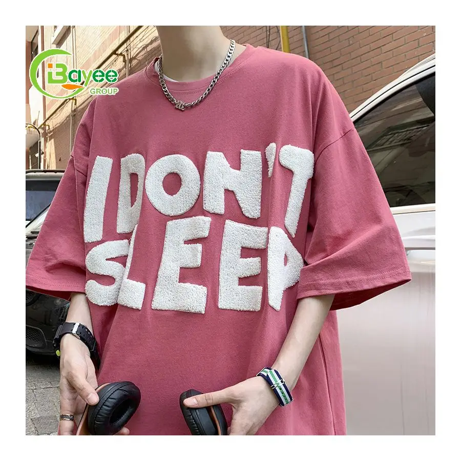 100 Cotton Drop Shoulder Chenille Letter Embroidery T Shirt Manufacturer Streetwear T-Shirts Men Custom Printing Heavy Cotton
