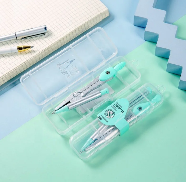 Высококачественный практичный компас из цинкового сплава для студентов с карандашом, пластиковый ящик, компас, безопасный компас