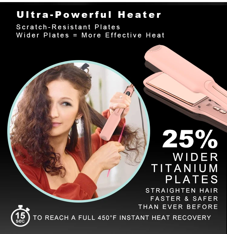 Portable Professional Hair Straightener Titanium Infrared MCH Flat Iron with Wide Plate Plancha De Cabello Straightening Hair