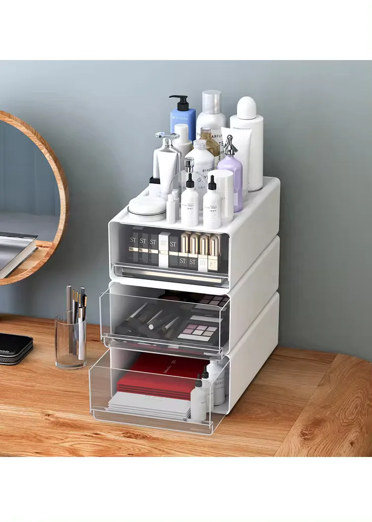 Transparent drawer style stacked storage box stationery paper desk storage box office storage box
