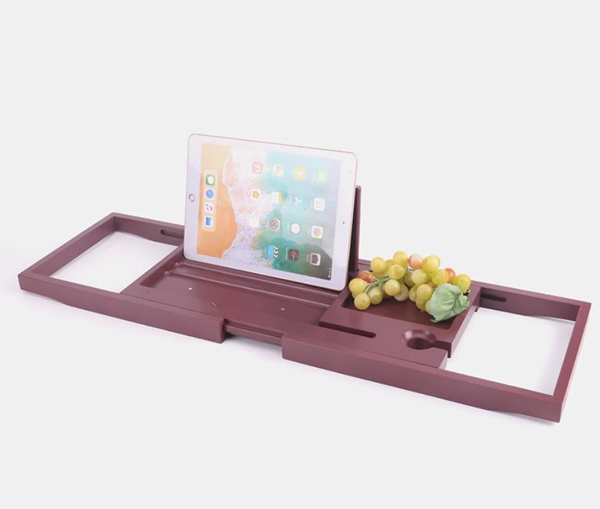 Colored Bamboo Bathroom Tray Expandable Caddy Tray For Bath Tub Wood Bath Tray Bamboo Bathtub
