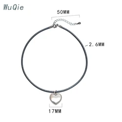 Wuqie Latest Design Leather Choker Necklace Silver Heart Pendant Choker for Women