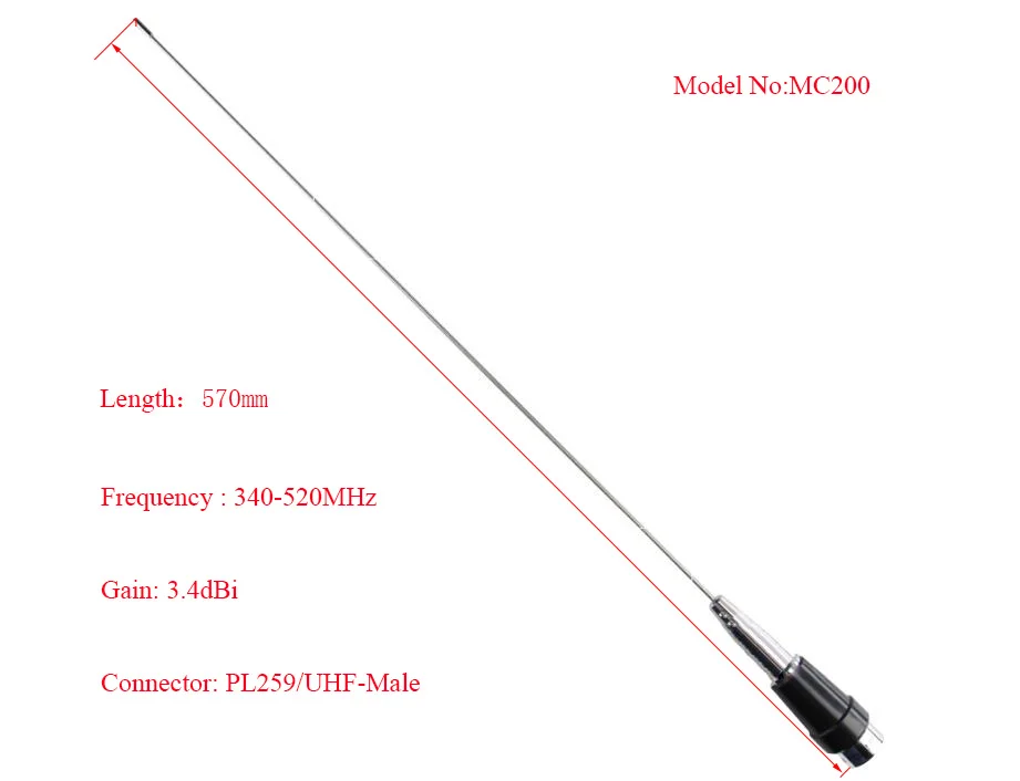 340-520MHz UHF Mobile Antenna Outdoor Whip Car Radio Antenna with PL259 Connector 570mm Truck Radio Antenna for Mobile Radio