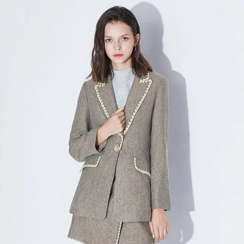 Fashion Tweed Suit Women Grey Women Office Skirt Suit Women Suit Set