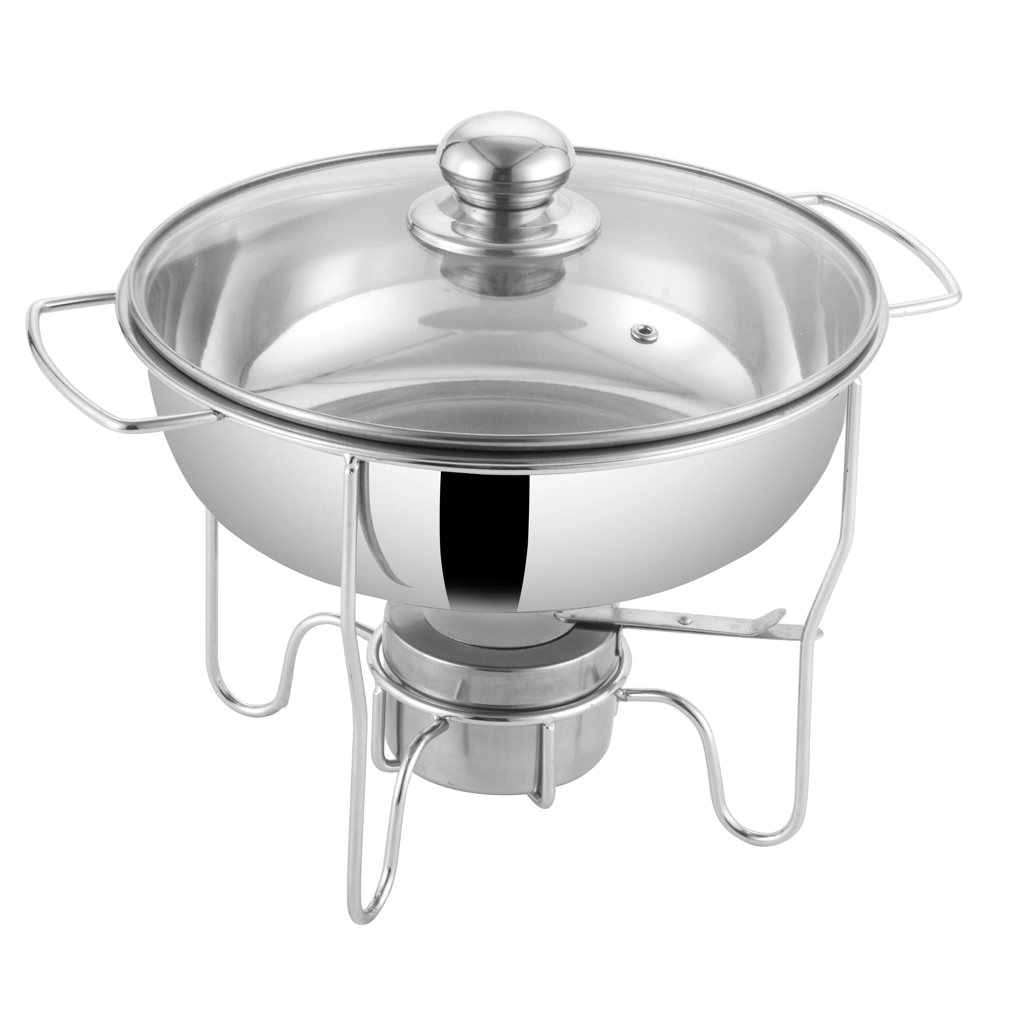 High Quality Restaurant Food Warmer 4pcs set Stainless Steel Round Chafing Dish With Glass Cover 4.5L Buffet Food Warmer