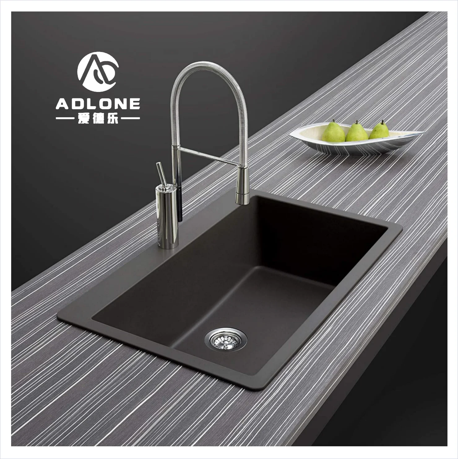 Kitchen granite Sinks Matte Solid top mount Black Granite composite quartz sink