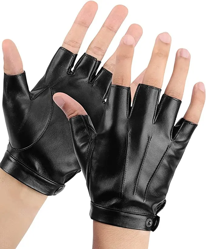 Fingerless Driving Gloves PU Faux Leather Outdoor Sport Black Half Finger Glove for Men Women Teens