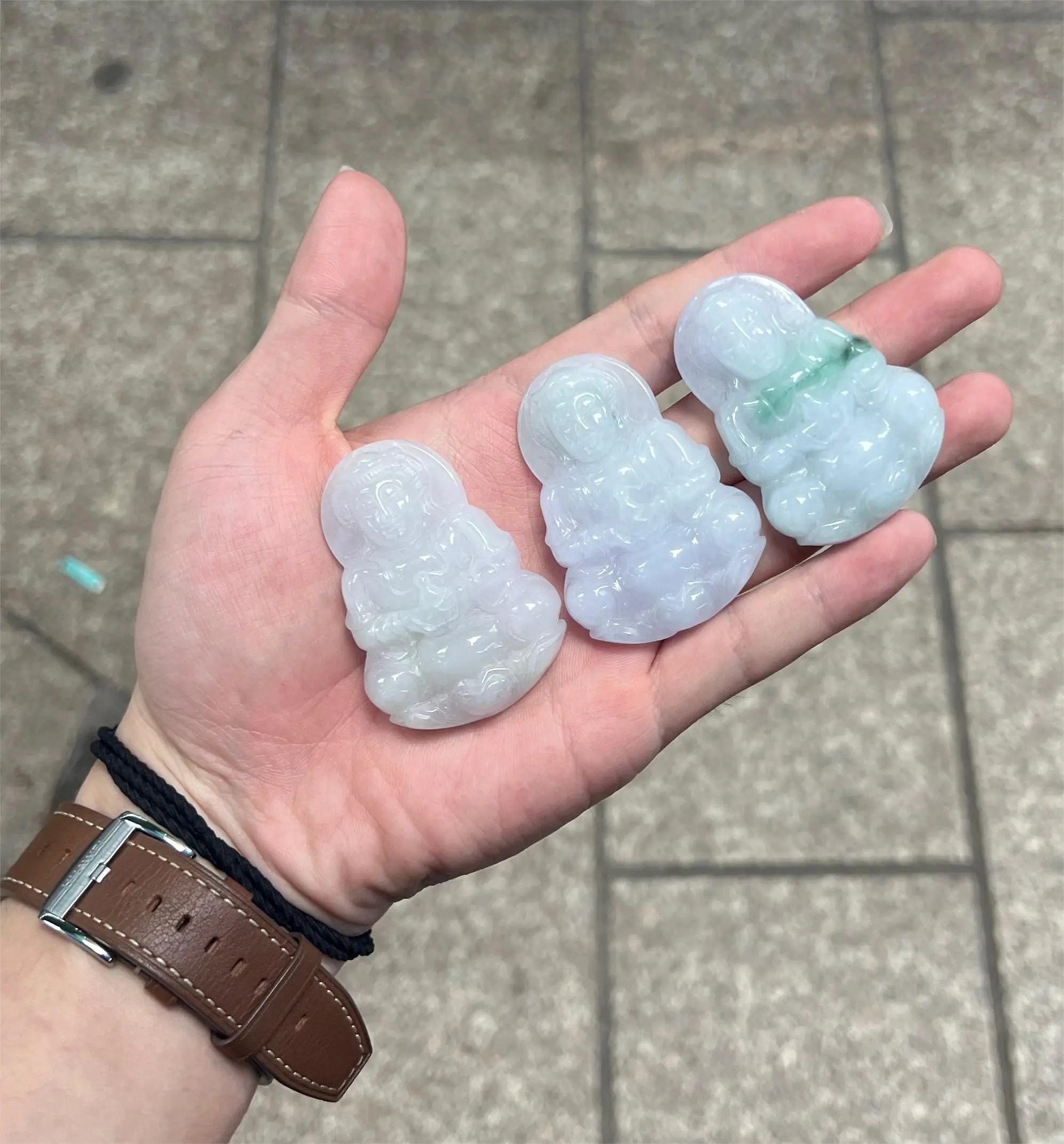 Wholesale Myanmar Bruma Jade Transparent Green Laughing Budda 35mm Carved Jade Pendant For Jewelry Pendent DIY Accessories