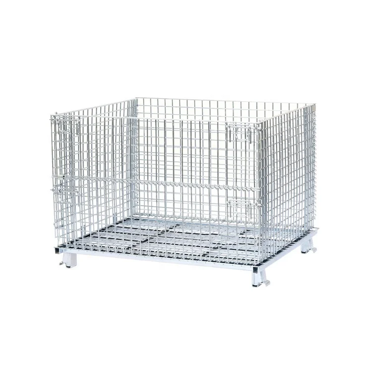 Industrial Foldable square steel pallet stackable wire mesh box, storage mesh cage