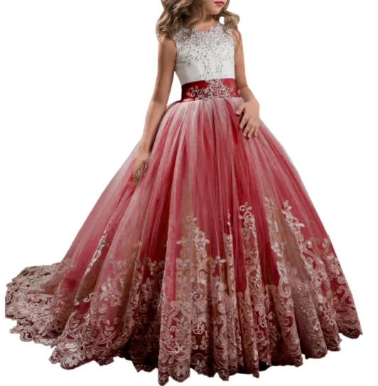 purple  flower girl dresses for 7 years old organza ball gown kids little princess girls party dresses