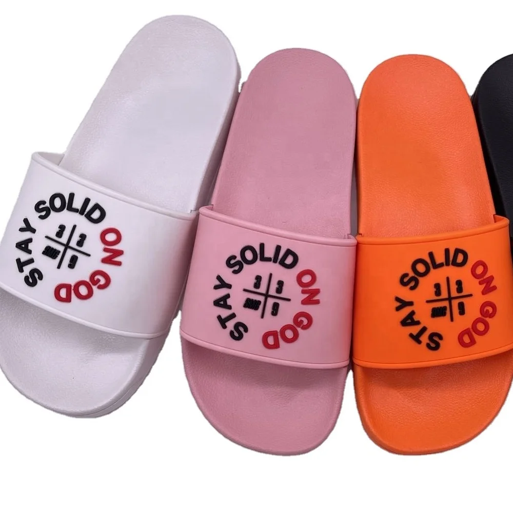 High Quality Custom 3D raise Logo Casual PVC Sole slip-on Slides slippers Sandals