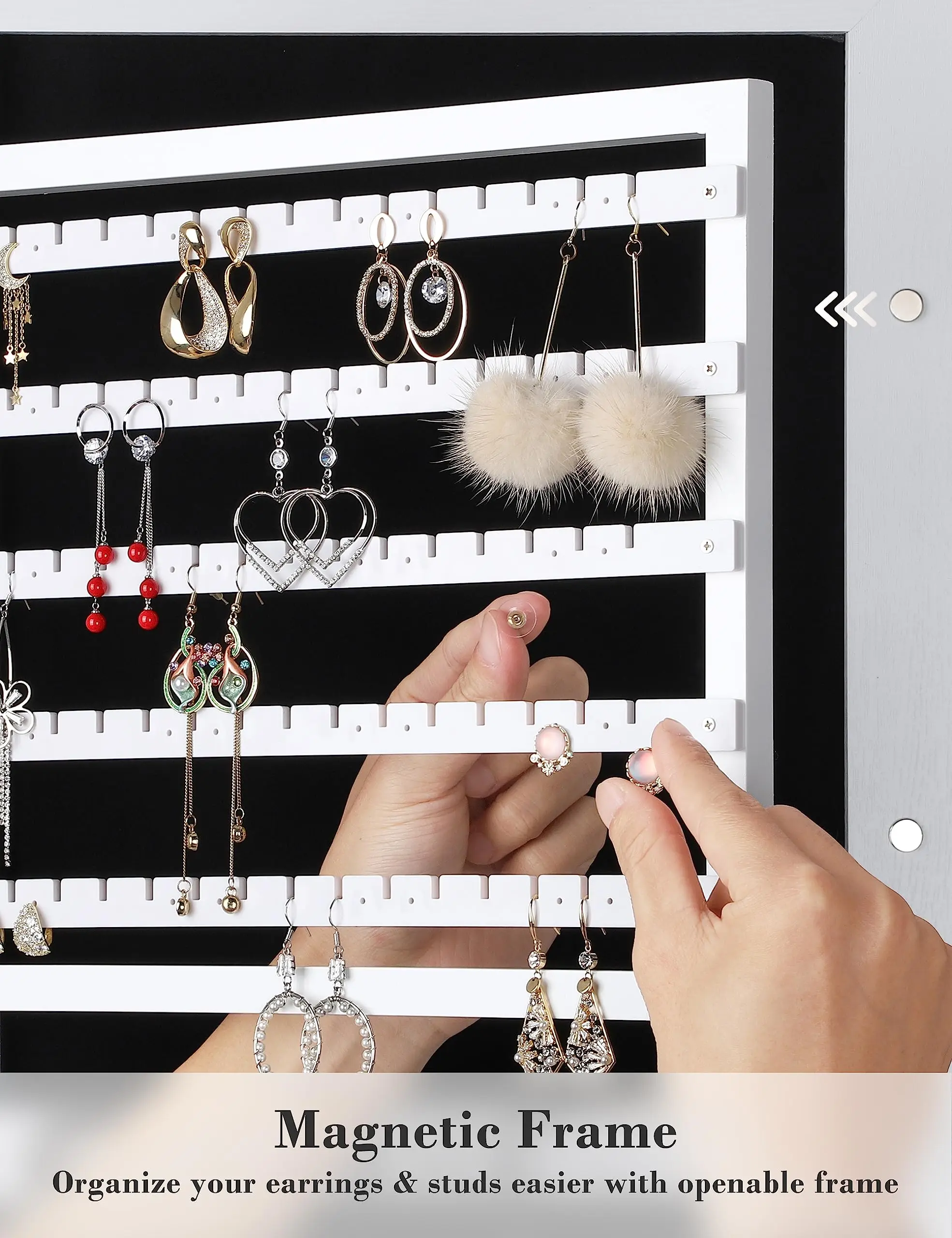 Nicetree Large Capacity Lockable Jewelry Armoire Organizer 6 LEDs Mirror Jewelry Cabinet White Wall Mounted Mirror Storage