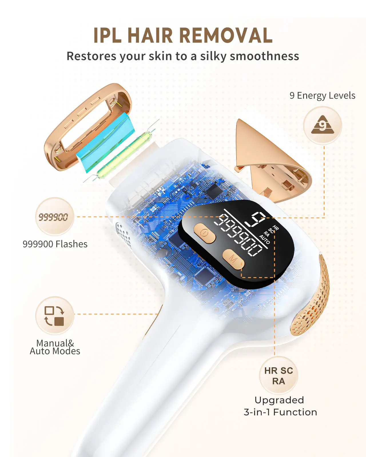 OEM ODM Professional Laser Epilator Painless 999900 Flash Home Use Laser Ipl Hair Removal Device For Women