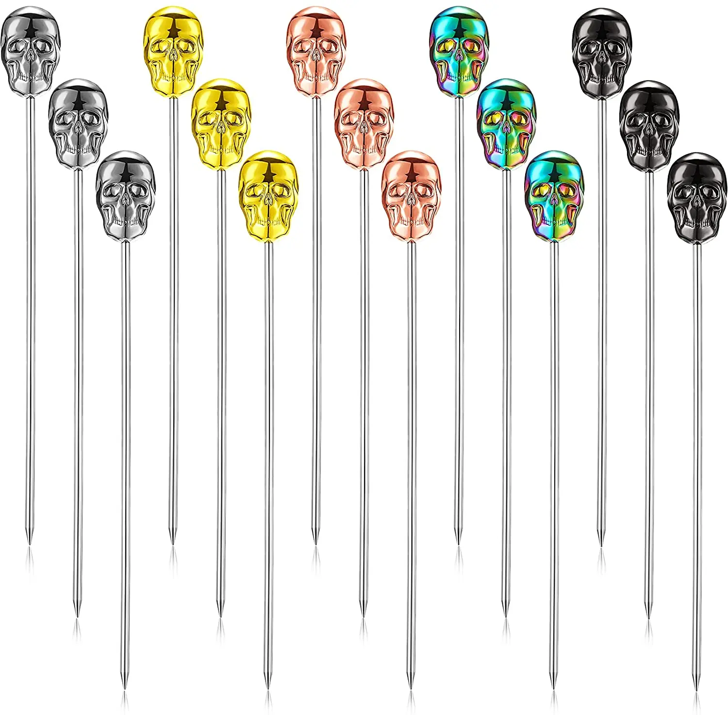 Cocktail Picks Stainless Steel Swizzle Sticks Reusable Cocktail Toothpicks Multi-Color Cocktail Skewers Metal Drink Stirrers
