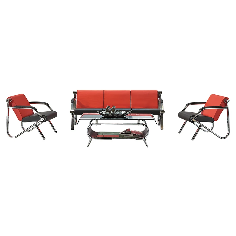 Italian style sofa set living room hotel lobby combination sofa stainless steel leg red leather sofa can be customized