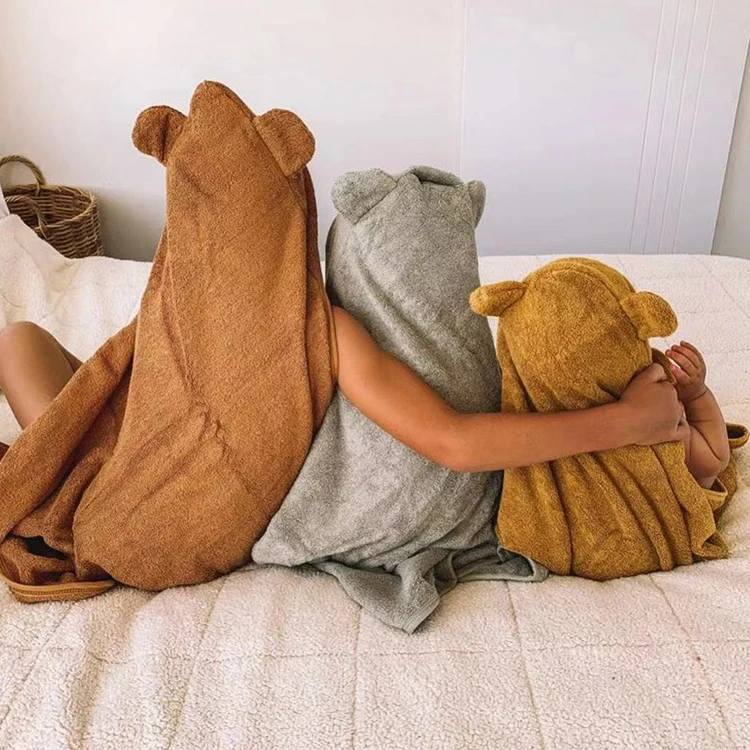 Ultra super soft 500gsm organic bamboo cotton absorbent terry cloth hooded baby bath towels for newborn infant