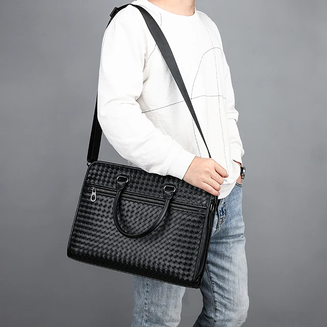 Мужская деловая сумка, кожаный портфель, тканая вместительная сумка-мессенджер на плечо, компьютерная сумка, 2019