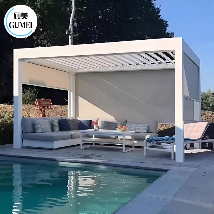 100% Waterproof Pergola Leisure Garden Motorized Louvered Roof Aluminium Gazebo Outdoor Aluminum Pergola Parts