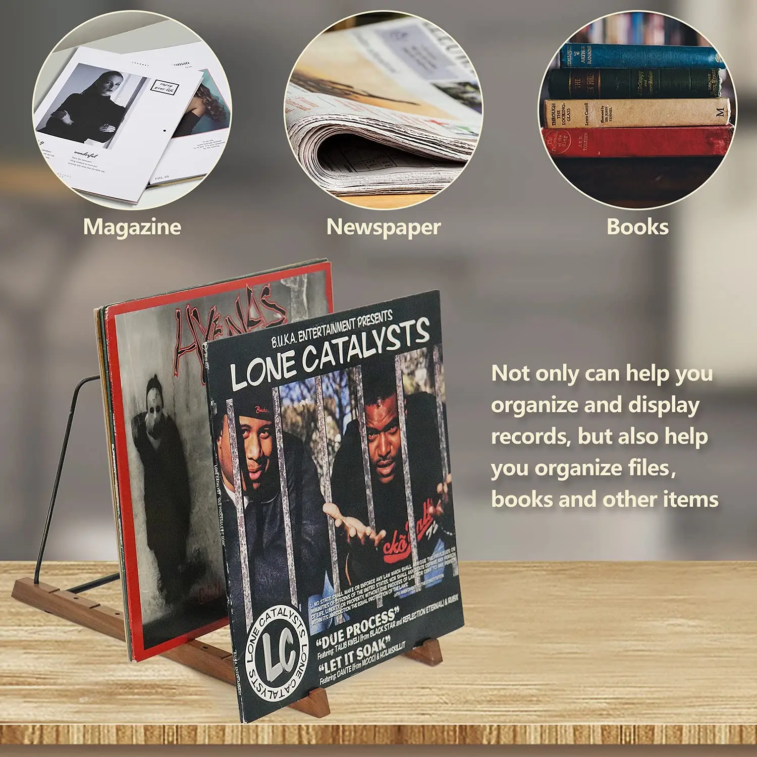 Лидер продаж на Amazon, настольный Виниловый держатель для виниловых записей, подставка-органайзер для хранения