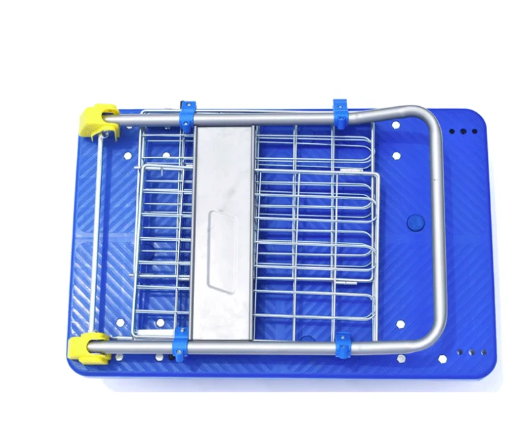 Good Price Foldable Platform Trolley Hand Truck Heavy Duty Plastic Dolly with Wire Mesh Handcart Basket Dolly