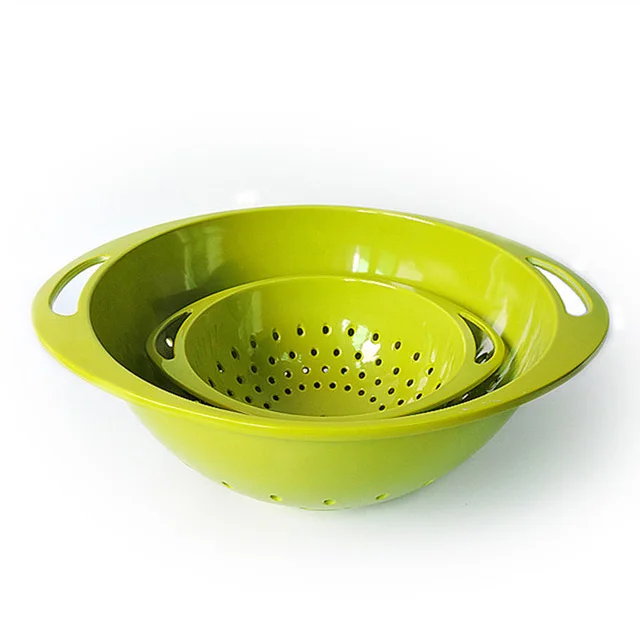 Многоразовые однотонные кухонные корзины, пластиковые ситечки, 2 шт. в комплекте, красная и зеленая меламиновая чаша для дуршлага