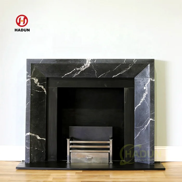Indoor Decor Custom Marble Black Stone Fireplace Mantels