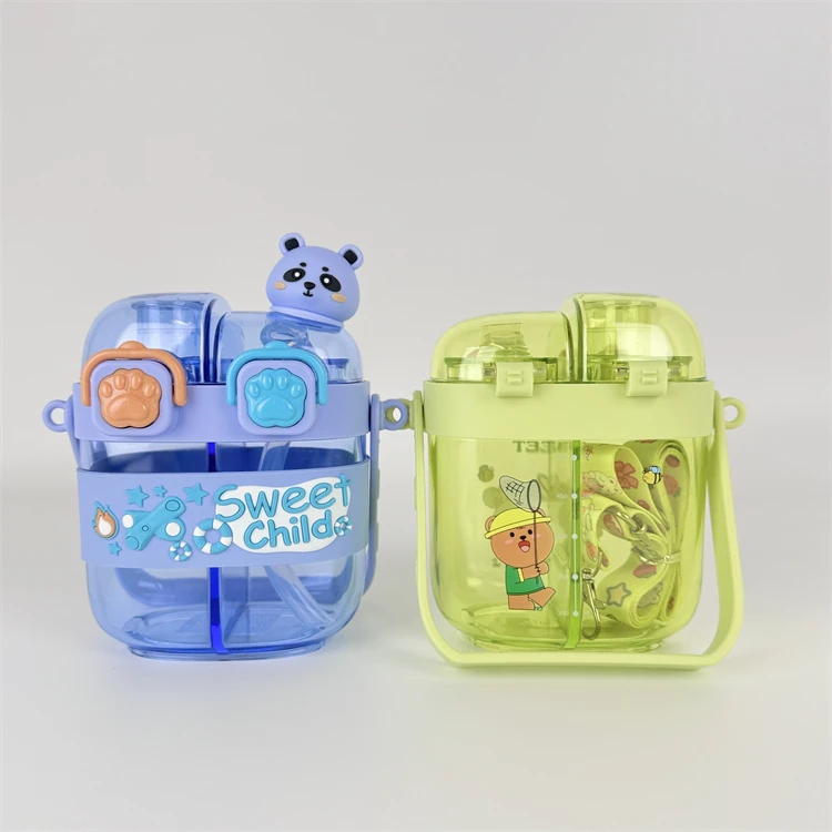 Portable Plastic Waterbottle Set Large Capacity Cute School Travel Outdoor Sports Drinking Cup Water Bottle For Kids Children