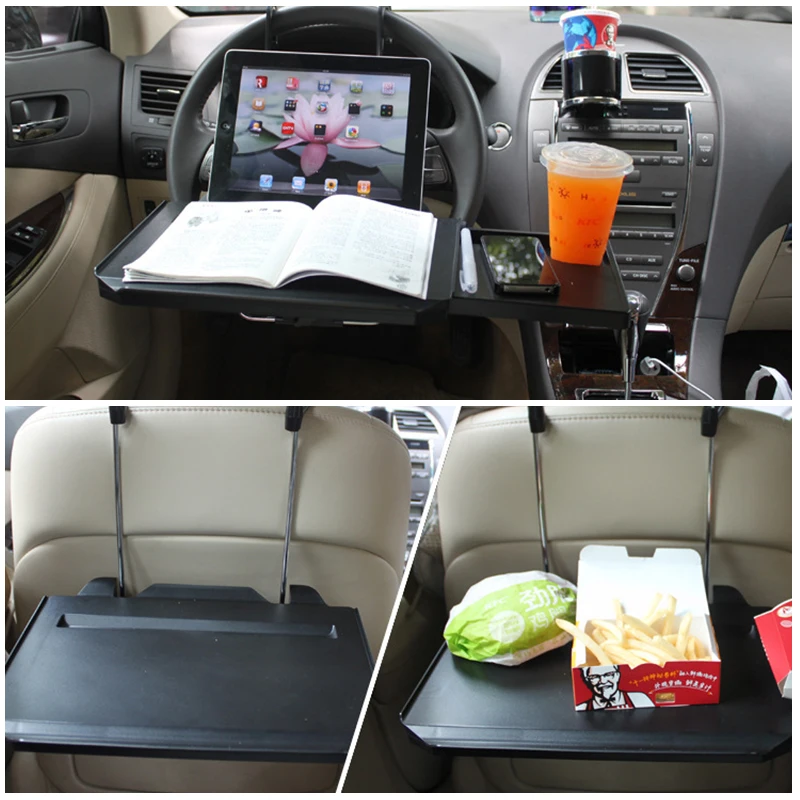 Car Steering Wheel Seat Back Laptop Tray Food Drink Table Holder Stand Foldable New Car Computer Rack with Drawer Shelf