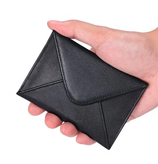 Rebranded Soft Napa High Quality Leather Black Envelope Business Card Case Magnet Closure Unique Name Card Holder