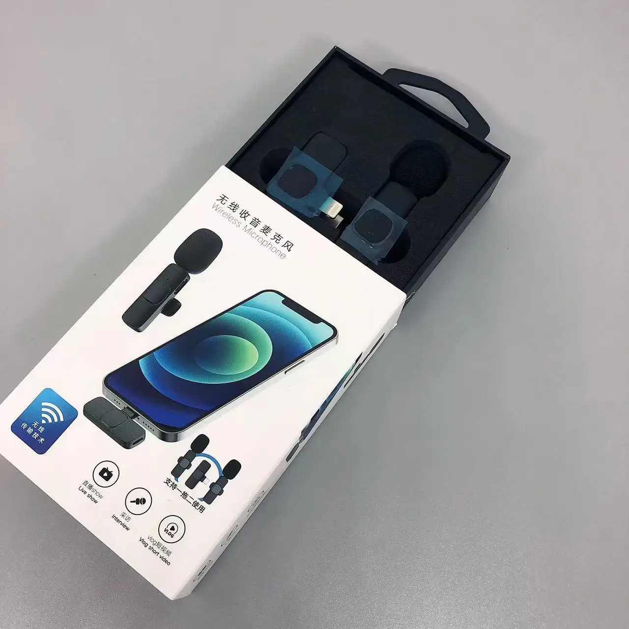 2022 New Mini Mobile Lapel Microphone Live Streaming Vlog  for IOS Android Smartphone Wireless Lavalier Microphone 2 receivers