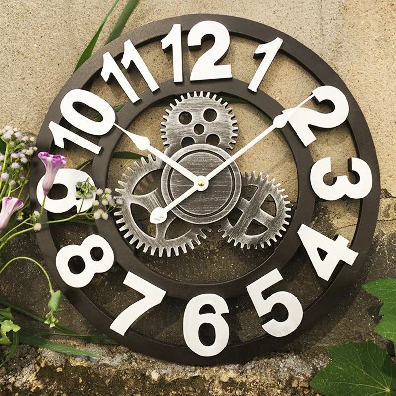 40/45/50cm 3D Wall Clock Large/Wooden/Vintage Wall Clocks Silent/Antique Big Wall Watches Home Decor For Living Room