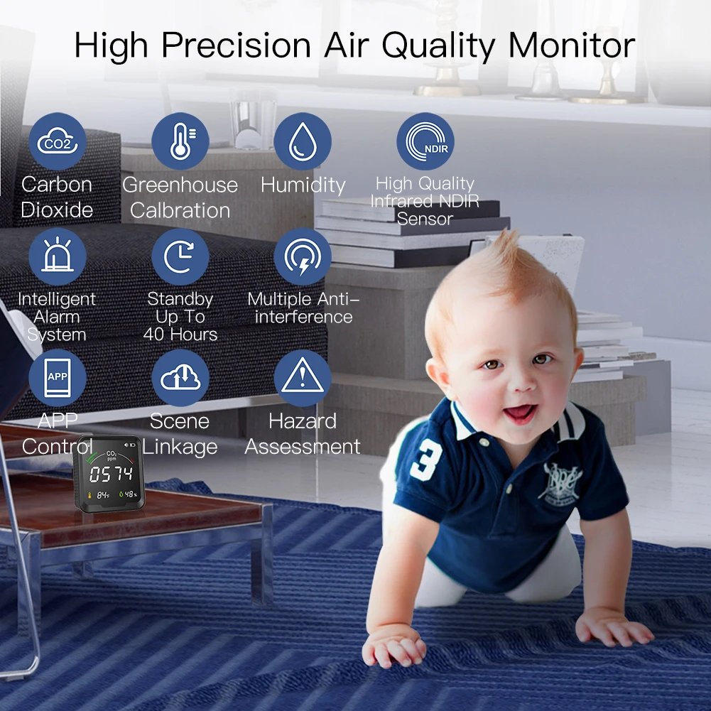 Tuya Wifi Ndir Co2+temperature+ Humitiday 3 In 1 Air Quality Meter Air Quality Gas Analyzer Co2 Meter Temperature And Humidity
