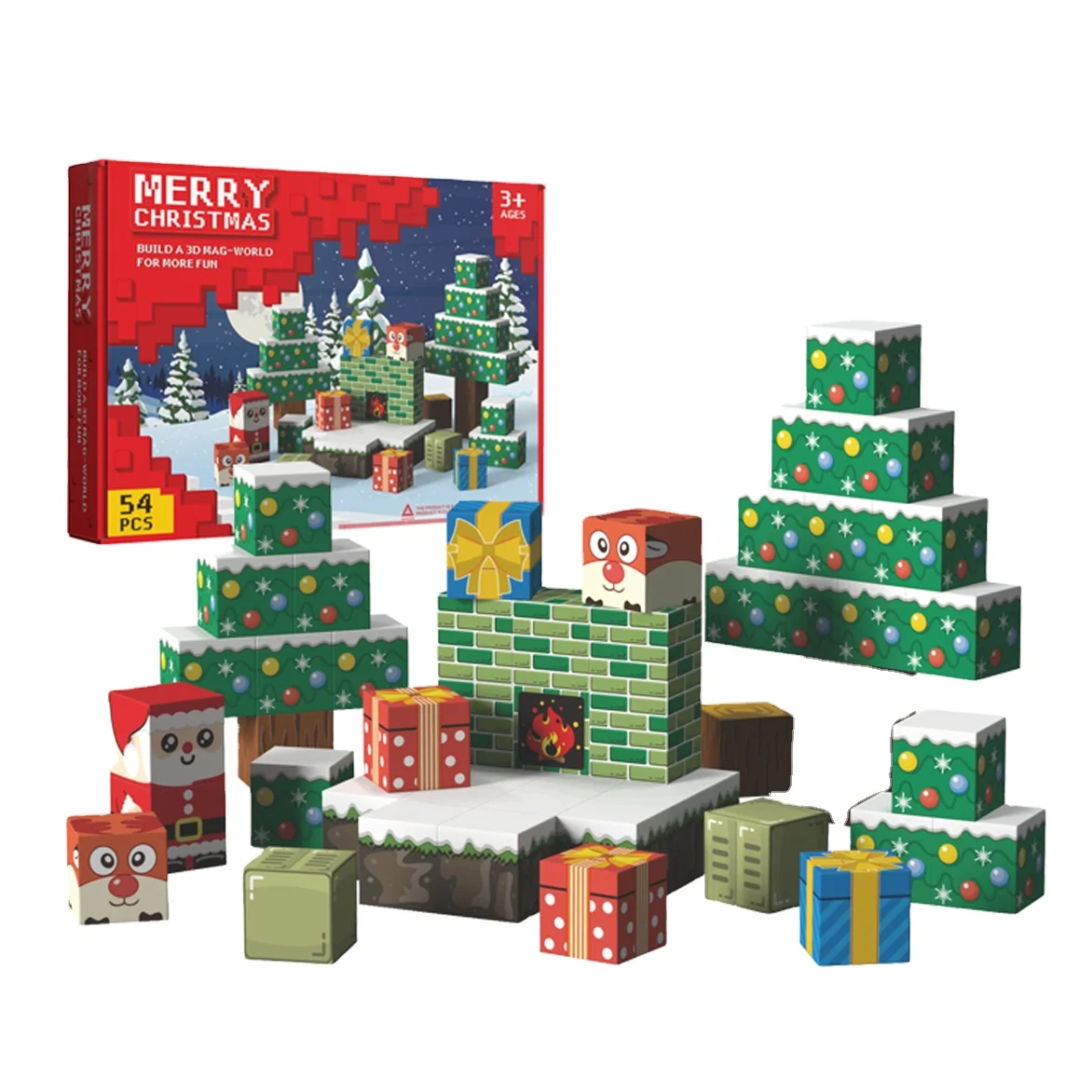 54 PCS Magnetic Cube Christmas Party Building Blocks STEM Learning Sensory Play Set Magnet World Creative Construction Toys