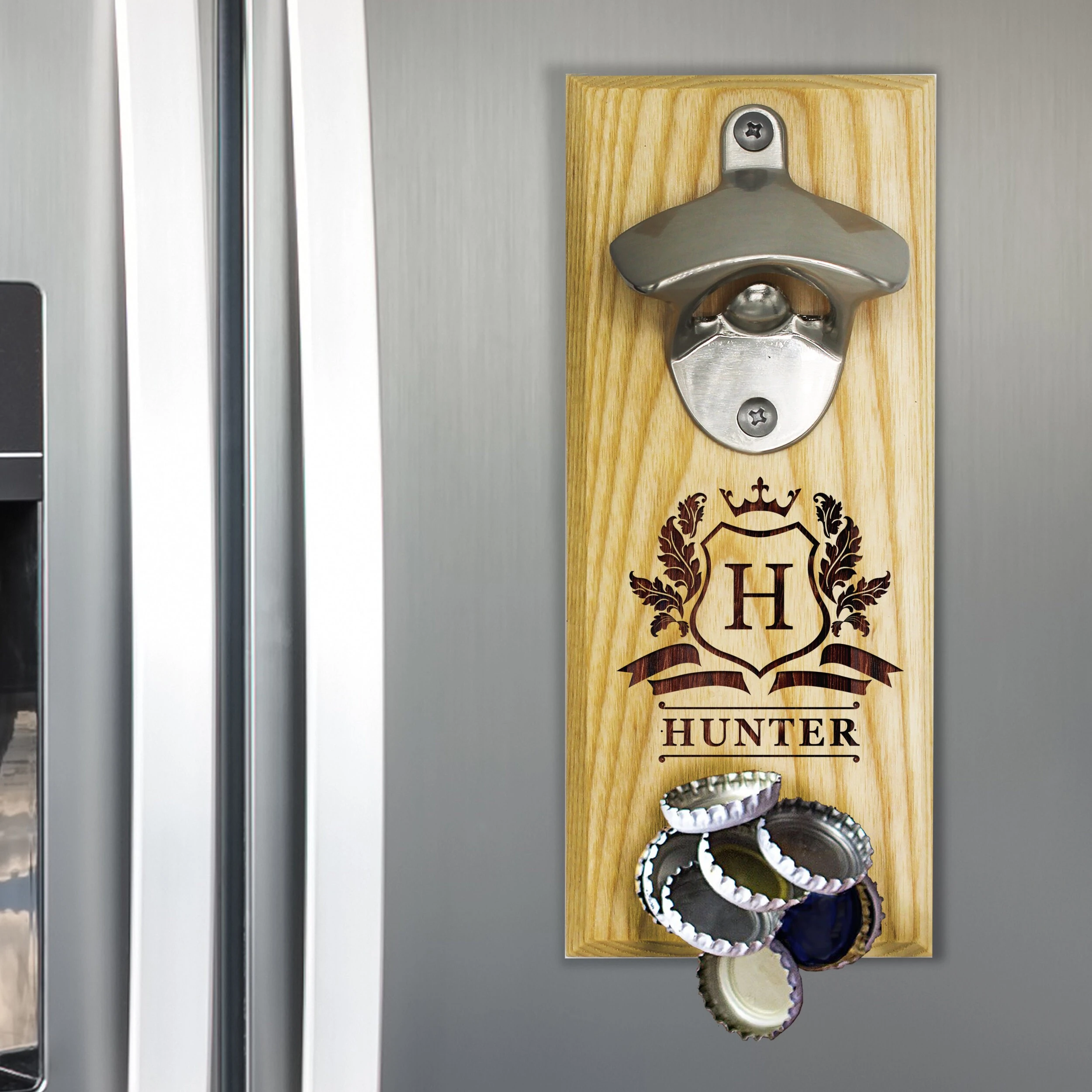 Factory Wholesale Handmade Cap Catcher Bottle Personalise Magnetic Engraved Gifts Wall Mount Wooden Beer Opener