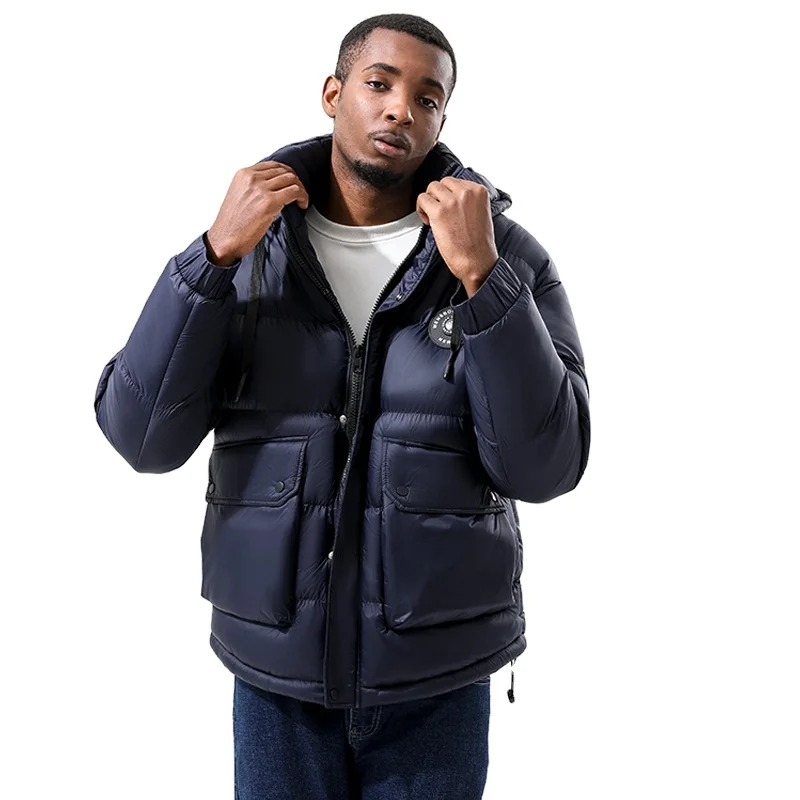 Wholesale Casual Street Winter Detachable Hood Puffer Coat Jacket Custom Waterproof Ripstop Down Puffer Jacket For Men